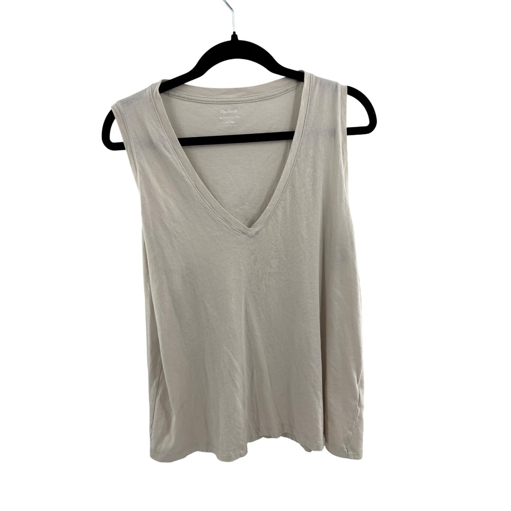 Madewell Softfade Cotton V-Neck Tank Top Beige XL Sleeveless Muscle Tee